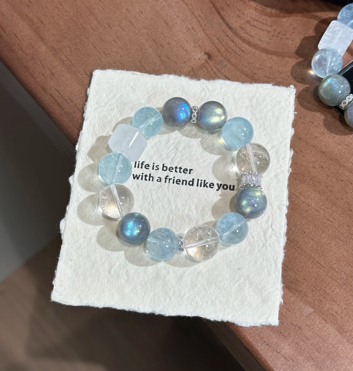 Natural Aquamarine & Moonstone Bracelet | 12-13mm Original Design