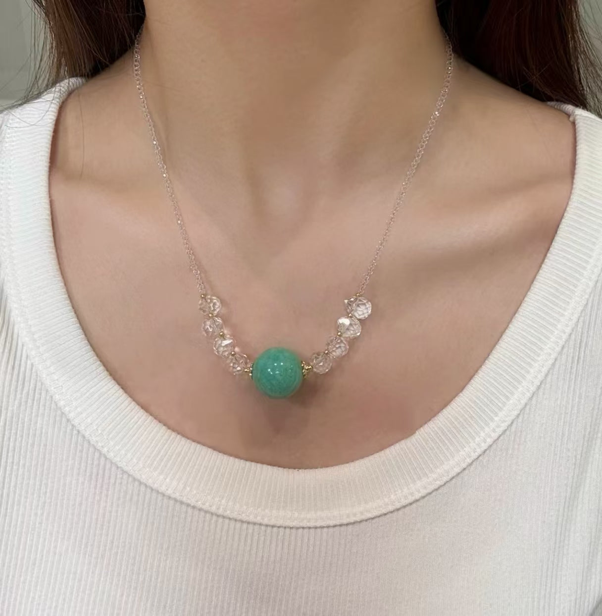 Natural Amazonite Crystal Necklace | 18mm Original Design