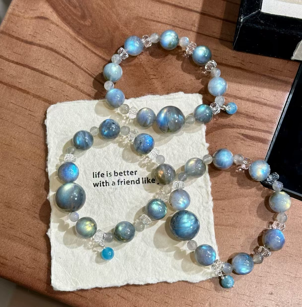 Natural Moonstone & Aquamarine Crystal Bracelet | 19mm Original Design