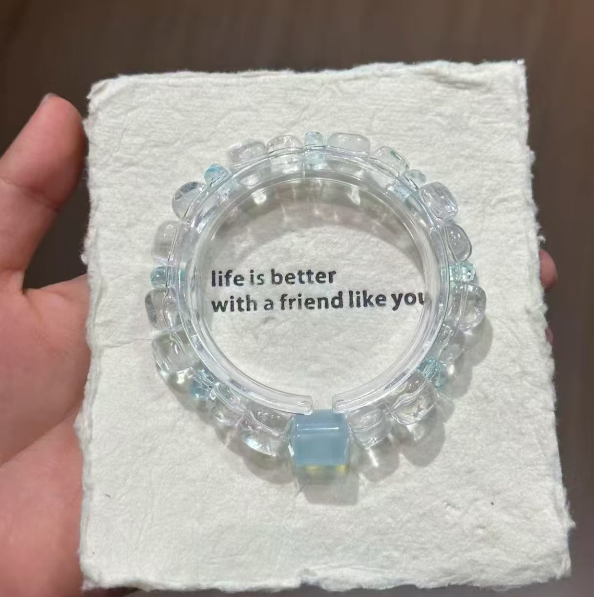 Natural Clear Crystal Freeform & Aquamarine Barrel Bead Bracelet | 8-9mm Original Design
