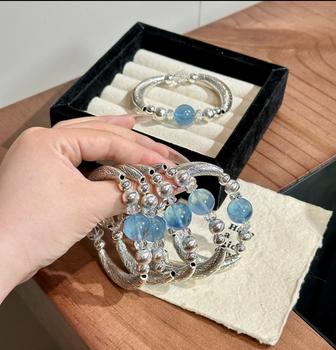 Natural Aquamarine Crystal Bracelet | 16mm Original Design