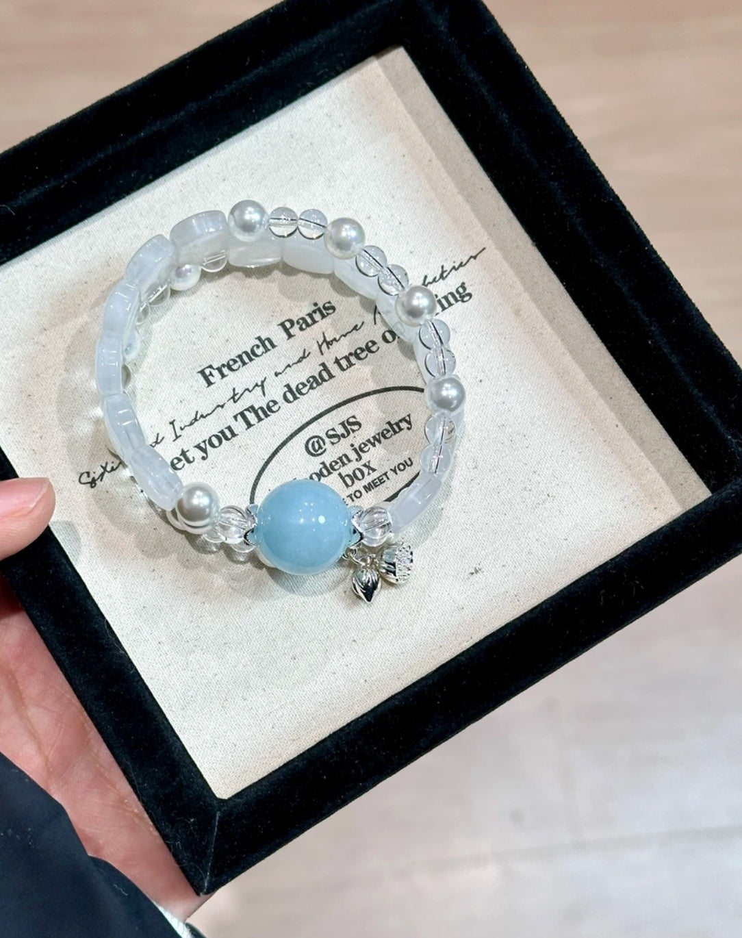 Natural Aquamarine, White Phantom Crystal & Pearl Bracelet | 15mm Original Design
