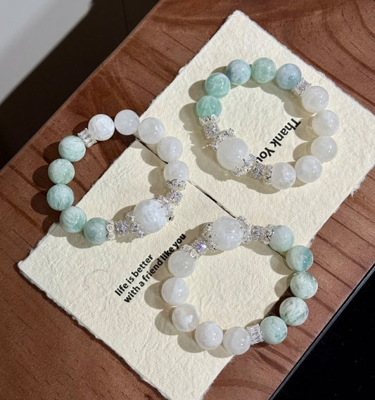 Natural Snow Phantom Crystal & Feather Fluorite Bracelet | 19mm & 15mm Original Design