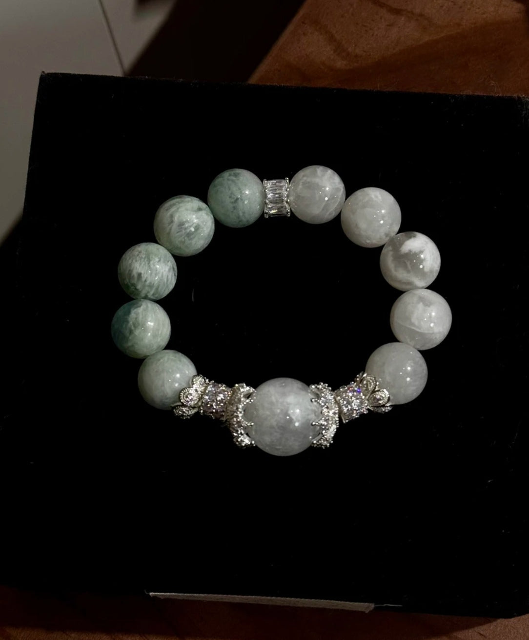 Natural Snow Phantom Crystal & Feather Fluorite Bracelet | 19mm & 15mm Original Design