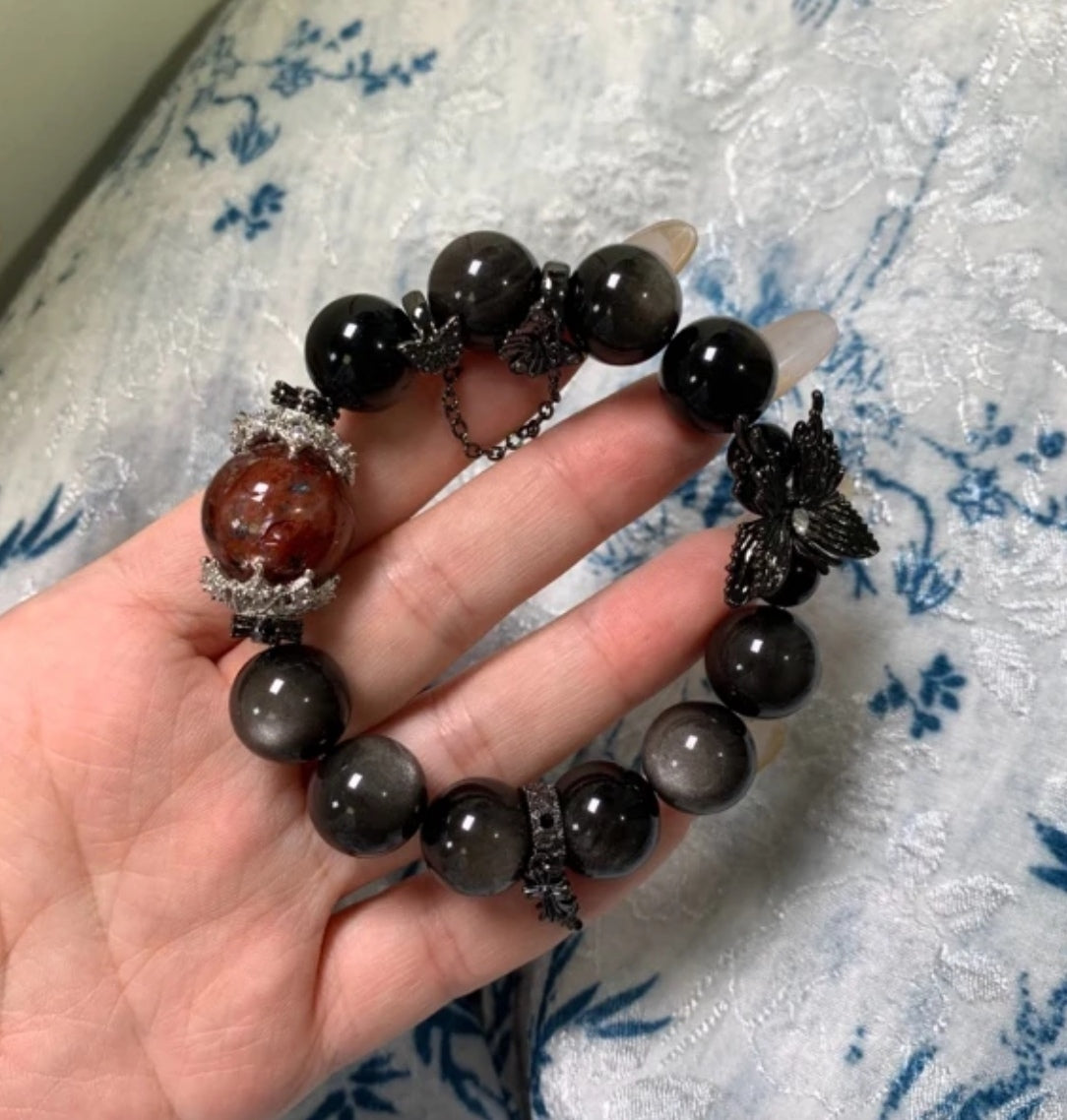 Natural Red Flower Agate Crystal Bracelet | Original Design