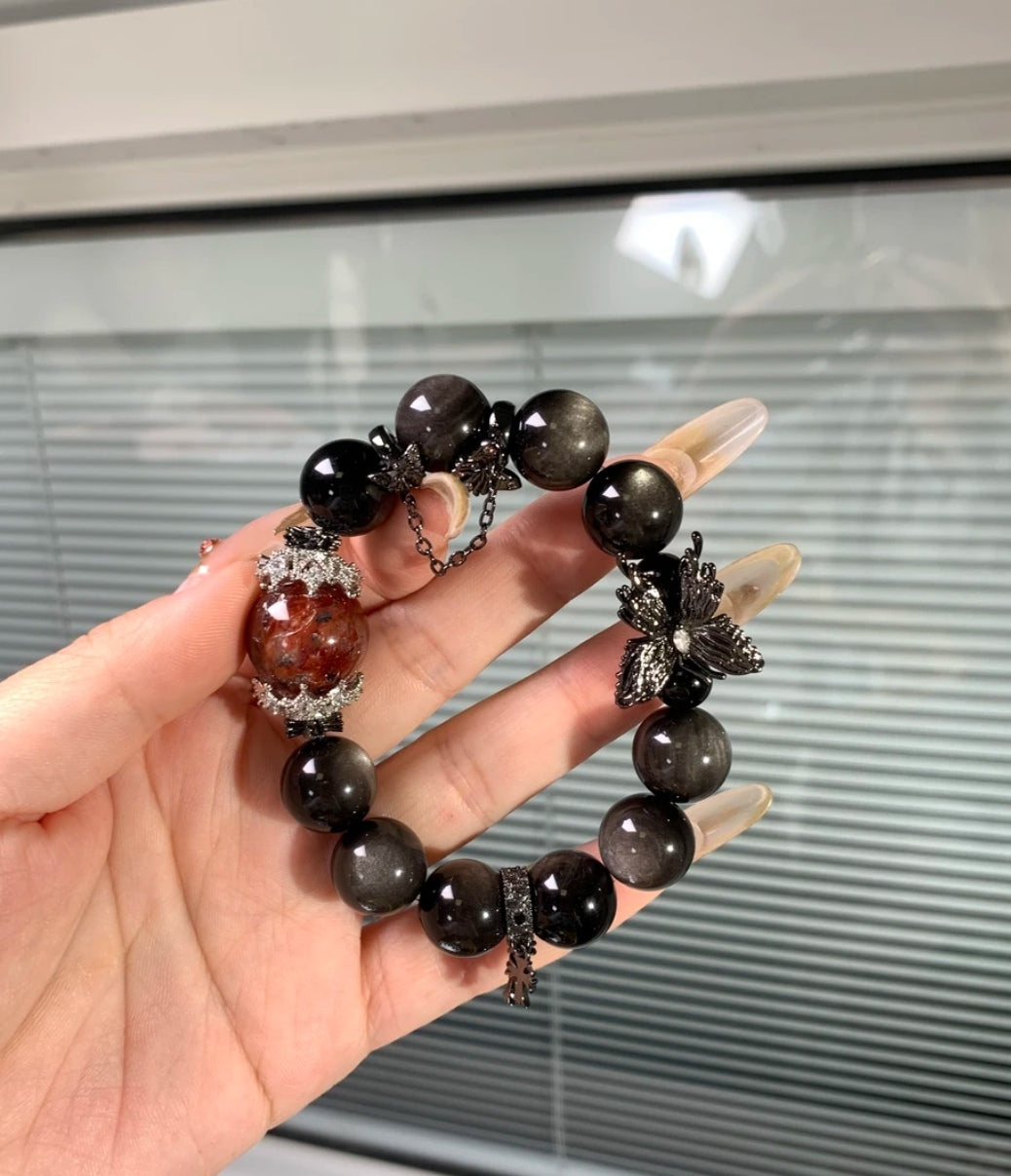 Natural Red Flower Agate Crystal Bracelet | Original Design
