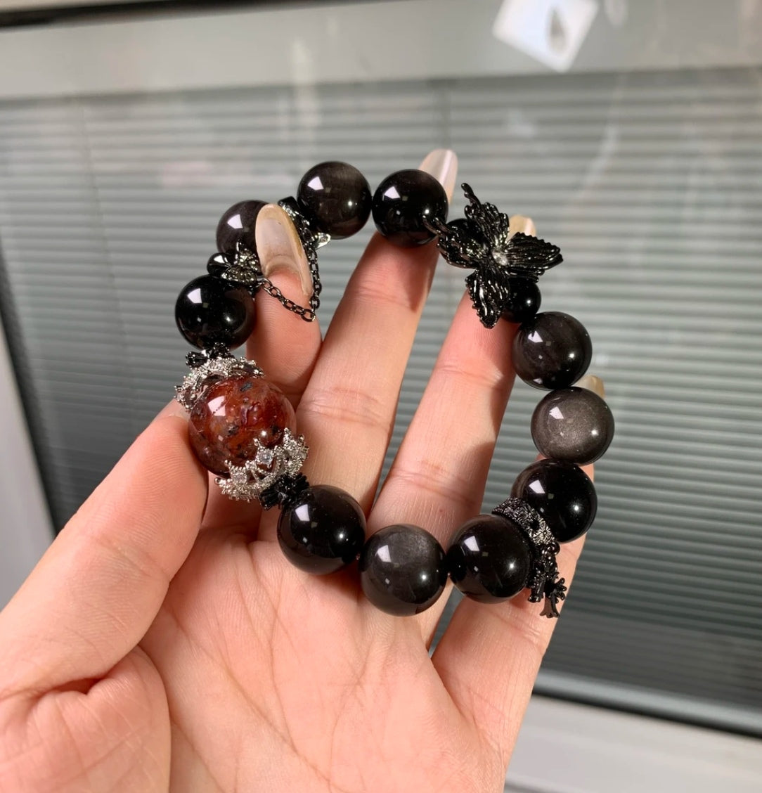 Natural Red Flower Agate Crystal Bracelet | Original Design