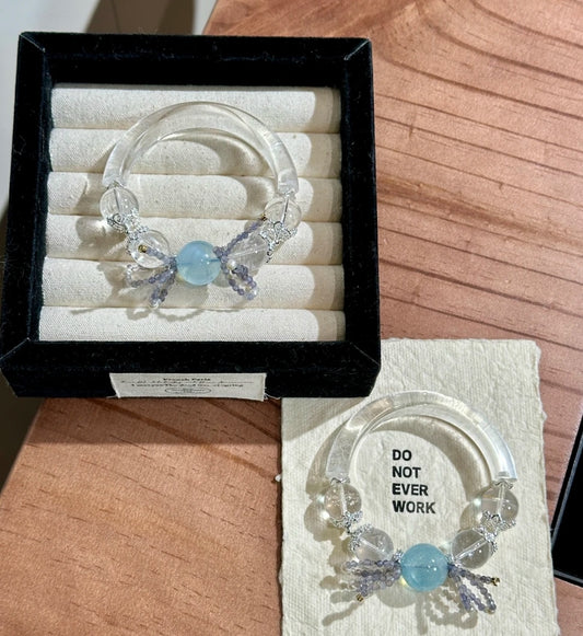 Natural Aquamarine & Clear Crystal Half-Bangle Bracelet | Original Design