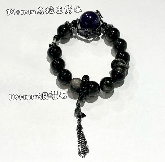 Natural Silver Obsidian & Amethyst Crystal Bracelet | Original Vintage Design