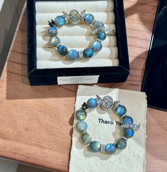 Natural Moonstone & Labradorite Crystal Bracelet | 15mm Original Design