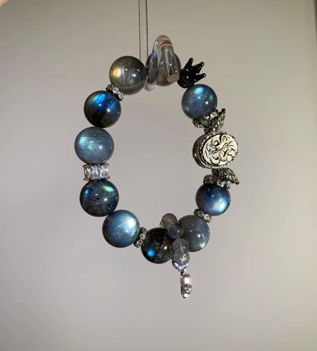 Natural Moonstone & Labradorite Crystal Bracelet | 15mm Original Design