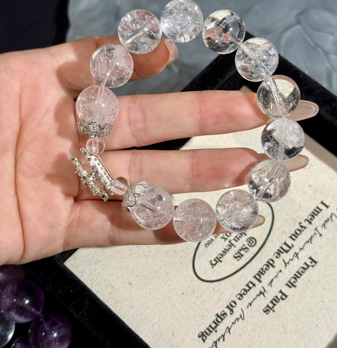 Natural White Azeztulite Crystal Bracelet | 17-18mm Original Design