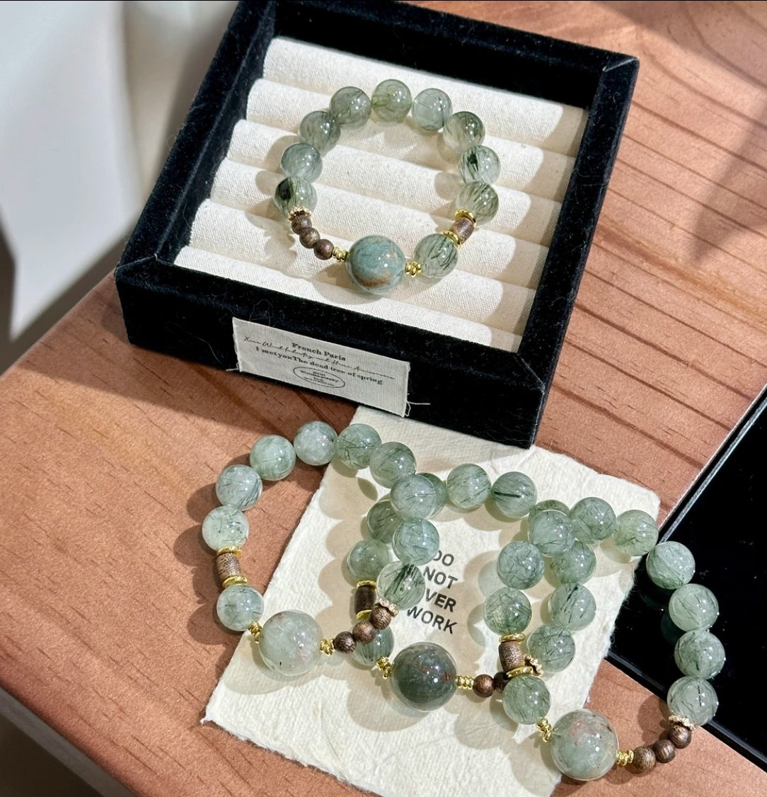 Natural Green Phantom Crystal Bracelet | 14mm Original Design