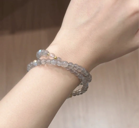 Natural Labradorite, Grey Moonstone & Aquamarine Double Wrap Bracelet | Original Design