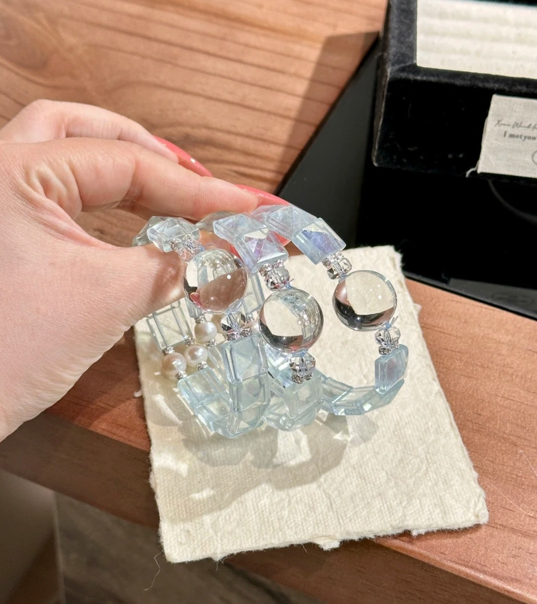 Natural Aquamarine & Clear Crystal Bracelet | 12mm & 19mm Original Design