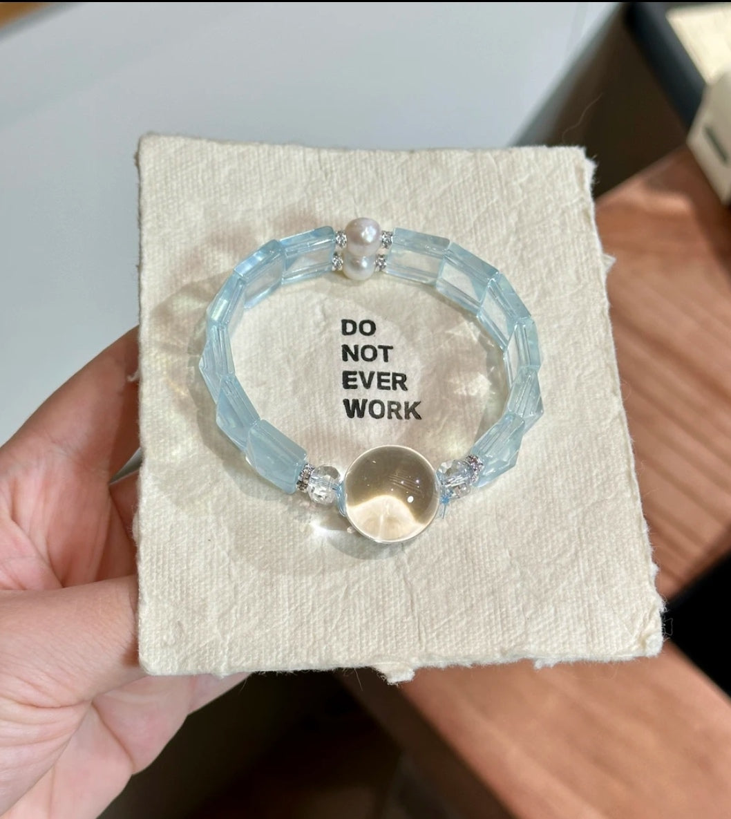 Natural Aquamarine & Clear Crystal Bracelet | 12mm & 19mm Original Design