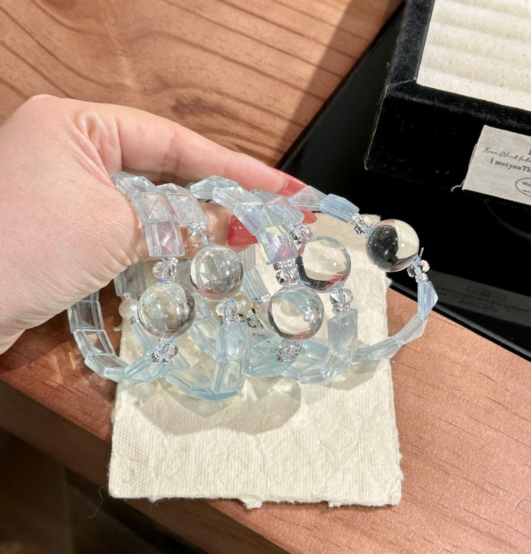 Natural Aquamarine & Clear Crystal Bracelet | 12mm & 19mm Original Design