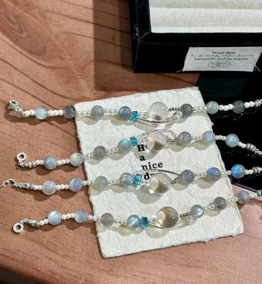 Natural Clear Crystal & Moonstone Bracelet | 15mm & 9mm Original Design