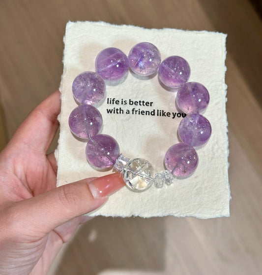Natural Lavender Amethyst & Rainbow White Azeztulite Bracelet | 20mm Original Design