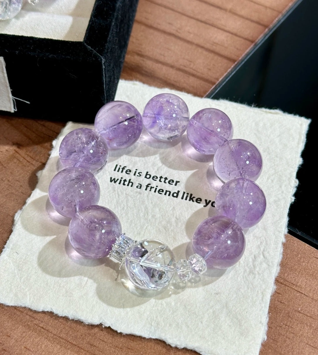 Natural Lavender Amethyst & Rainbow White Azeztulite Bracelet | 20mm Original Design