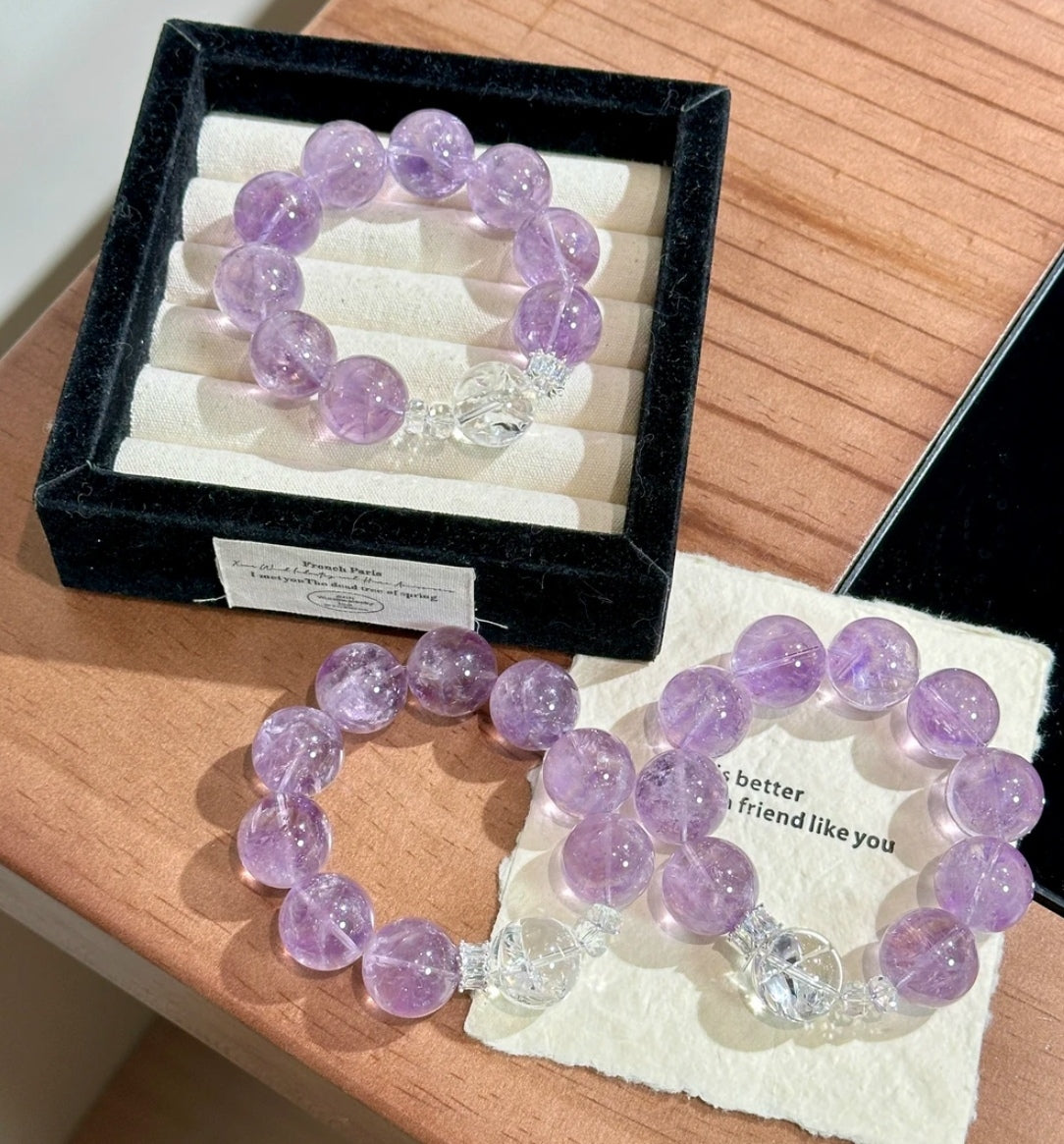 Natural Lavender Amethyst & Rainbow White Azeztulite Bracelet | 20mm Original Design