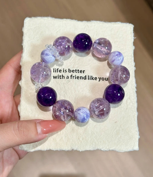 Natural Purple Azeztulite, Uruguayan Amethyst & Purple Jade Bracelet | 18-19mm Original Design