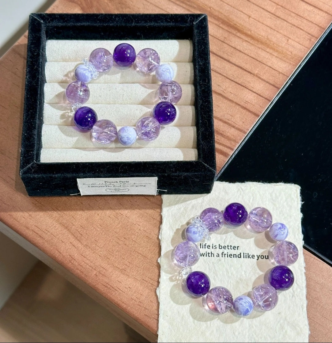 Natural Purple Azeztulite, Uruguayan Amethyst & Purple Jade Bracelet | 18-19mm Original Design
