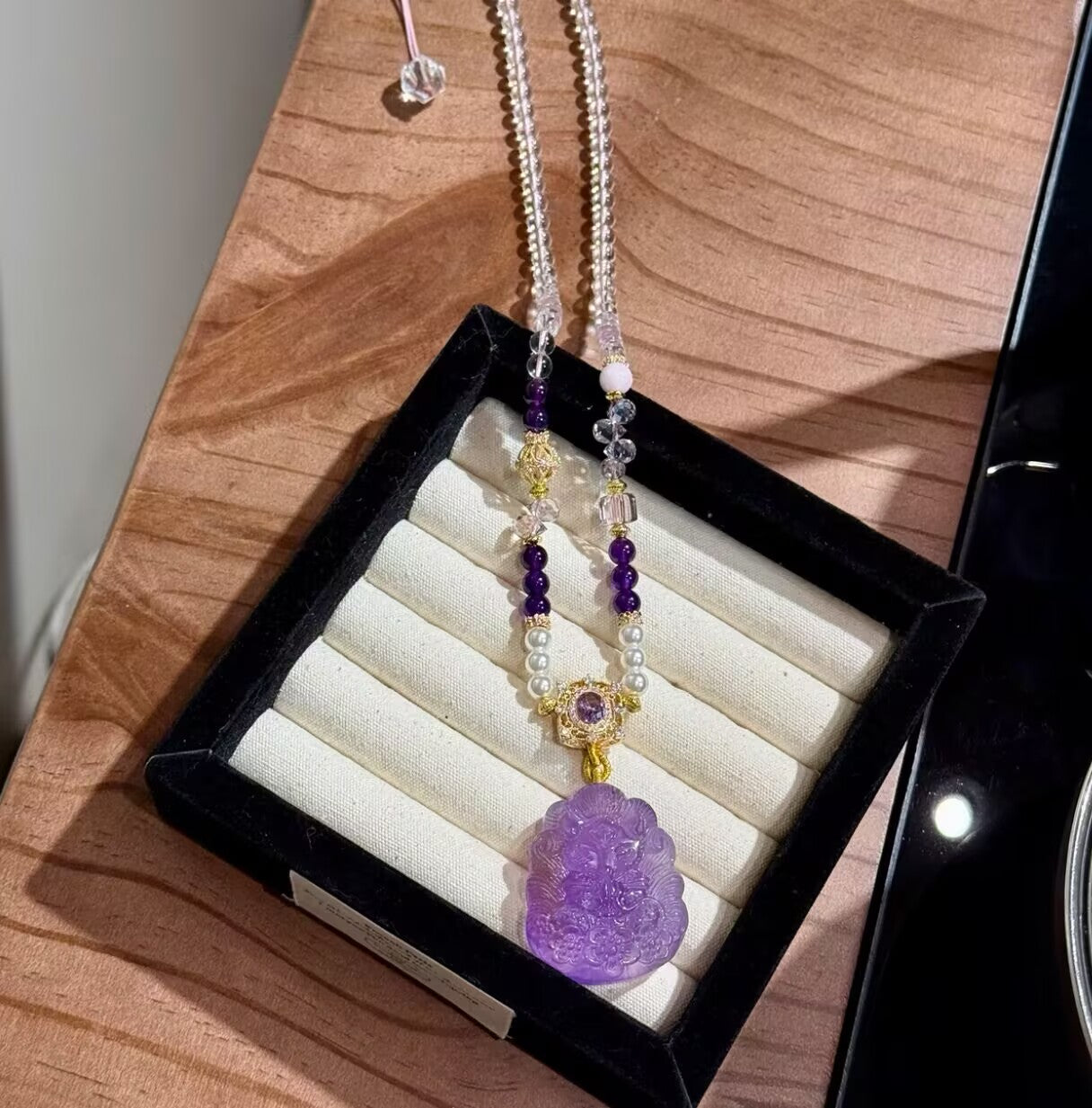 Natural Amethyst Nine-Tailed Fox Carved Pendant Necklace | Original Design