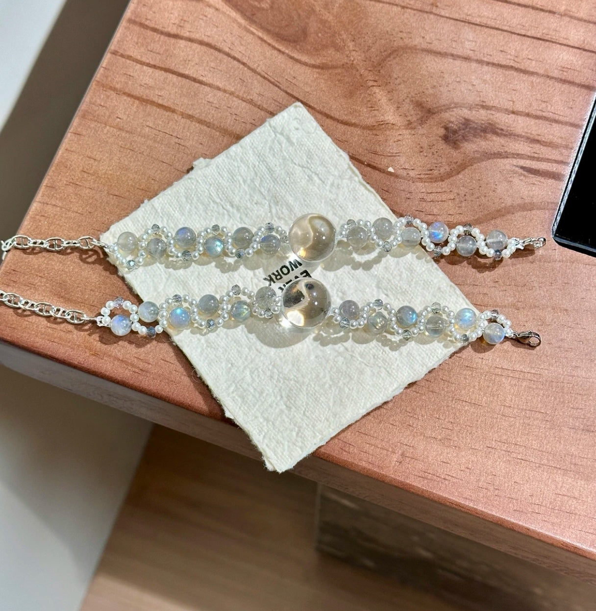 Natural Clear Crystal & Moonstone Bracelet | 19mm Focal & 8mm Original Design