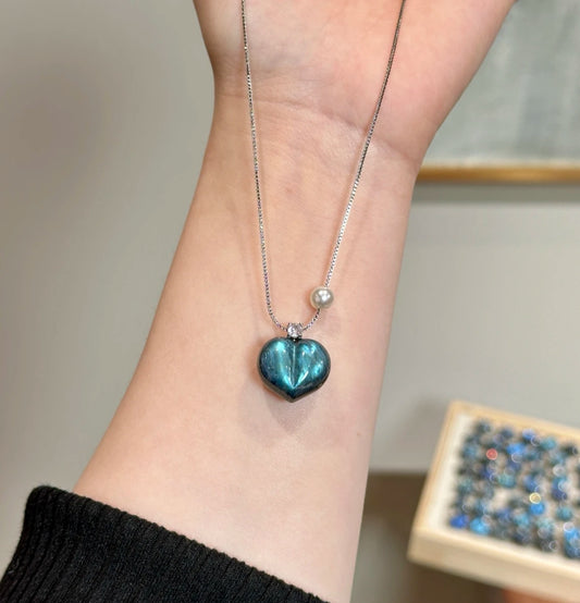 Natural Blue Moonstone Heart Pendant Necklace | 18mm Original Design