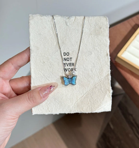 Natural Blue Moonstone Butterfly Pendant Necklace | Original Design