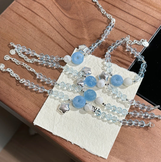 Natural Aquamarine Peace Buckle & Snow Phantom Crystal Bracelet | Original Design