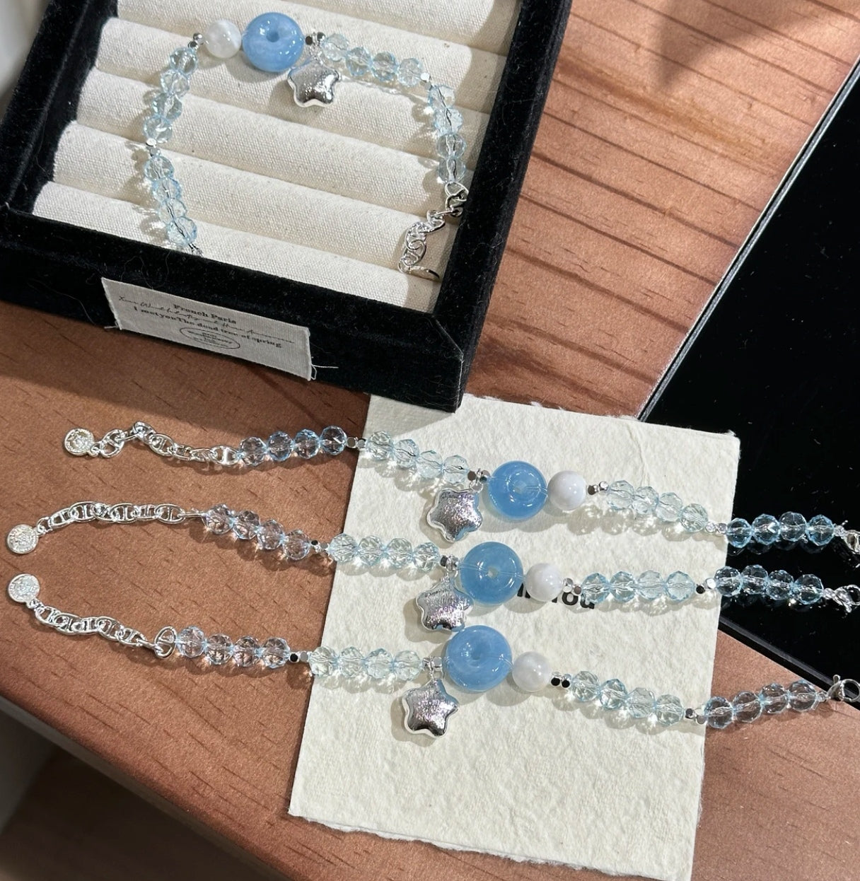 Natural Aquamarine Peace Buckle & Snow Phantom Crystal Bracelet | Original Design