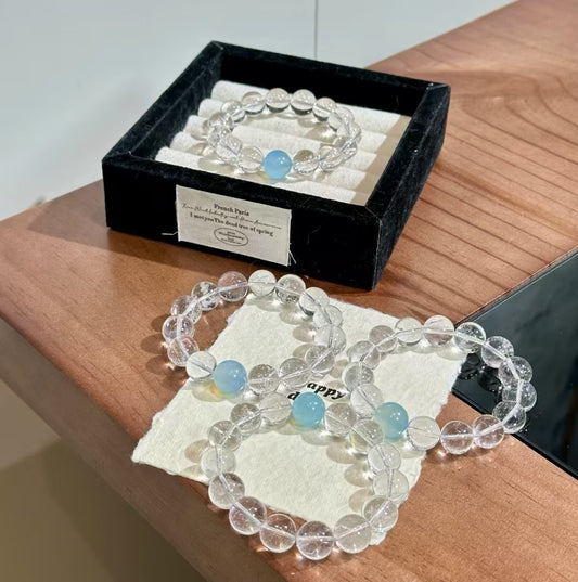 Natural High-Grade Clear Crystal & Aquamarine Bracelet | 12-13mm Original Design