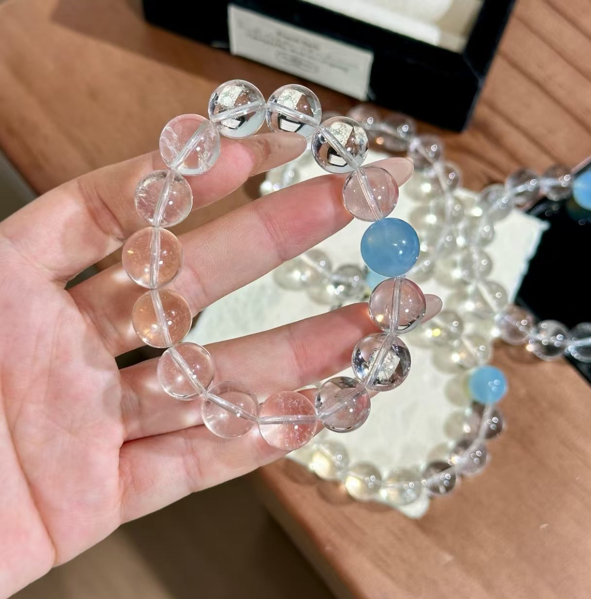Natural High-Grade Clear Crystal & Aquamarine Bracelet | 12-13mm Original Design
