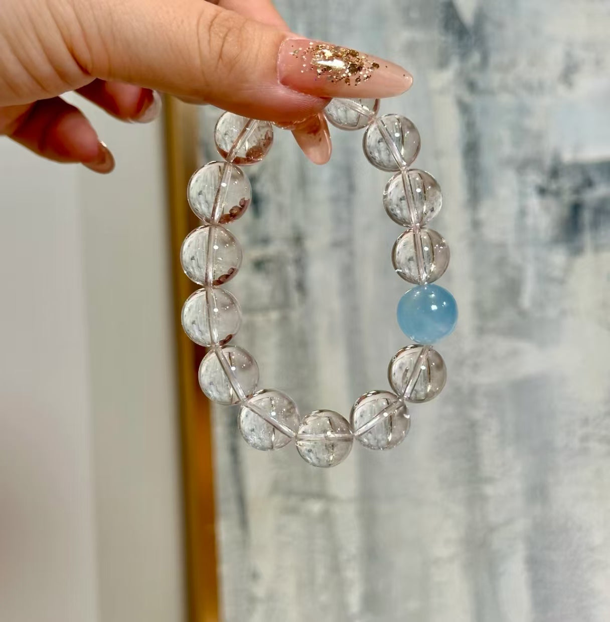 Natural High-Grade Clear Crystal & Aquamarine Bracelet | 12-13mm Original Design