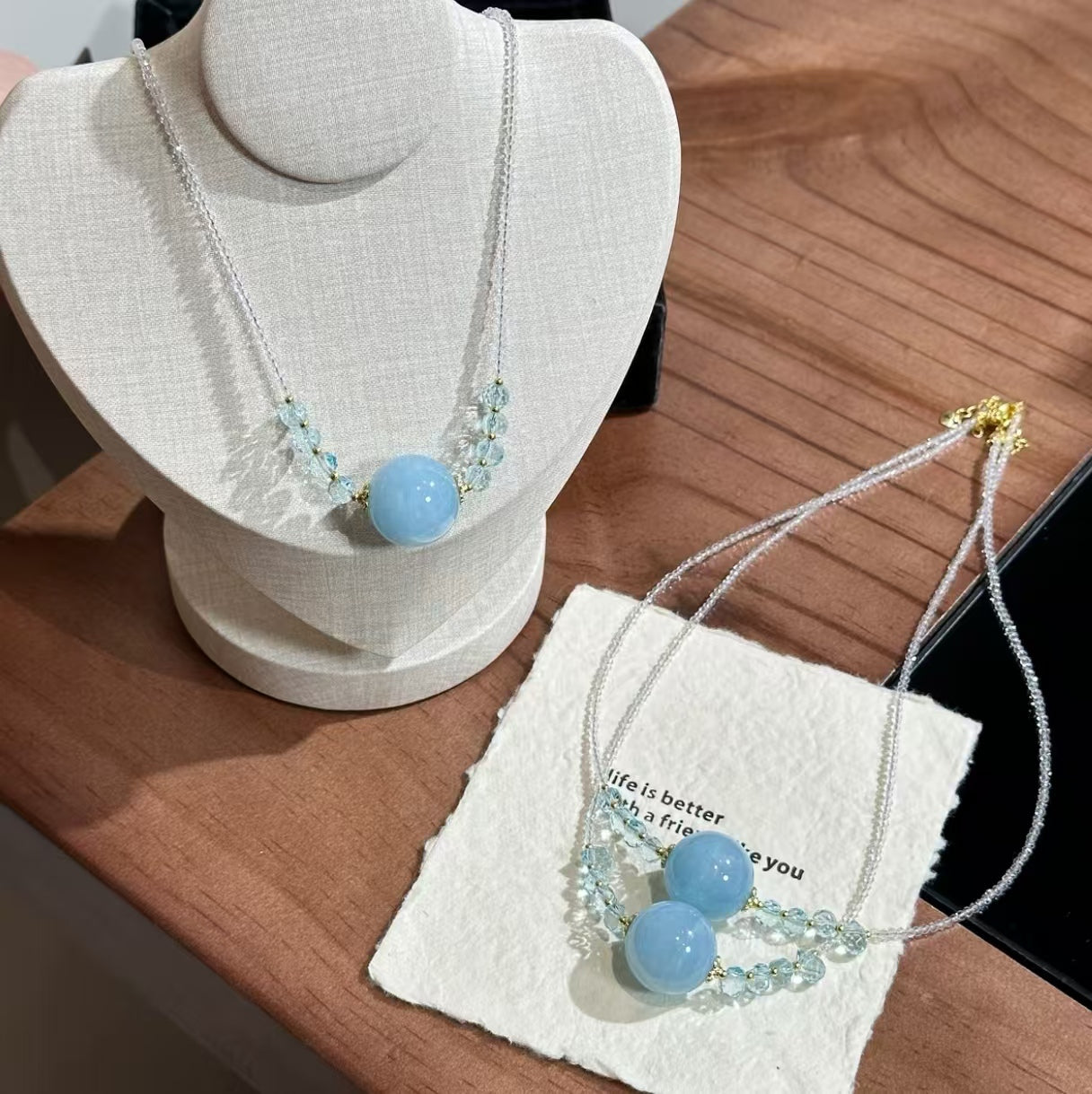 Natural Aquamarine Crystal Pendant Necklace | Original Design
