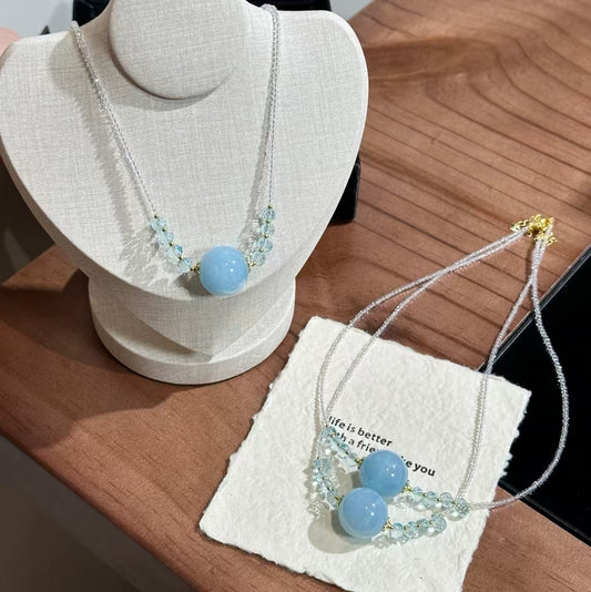 Natural Aquamarine Crystal Pendant Necklace | Original Design