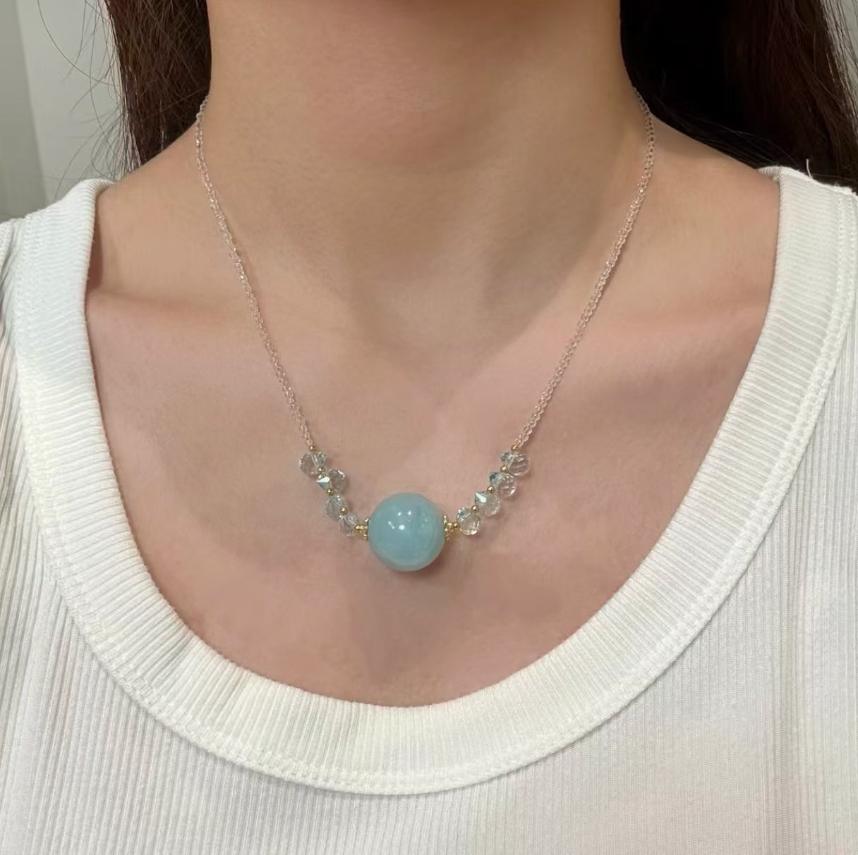 Natural Aquamarine Crystal Pendant Necklace | Original Design
