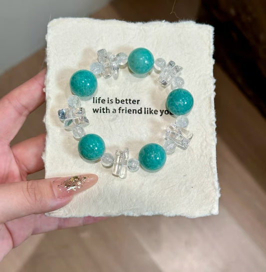 Natural Amazonite & Clear Crystal Bracelet | 16-17mm Original Design