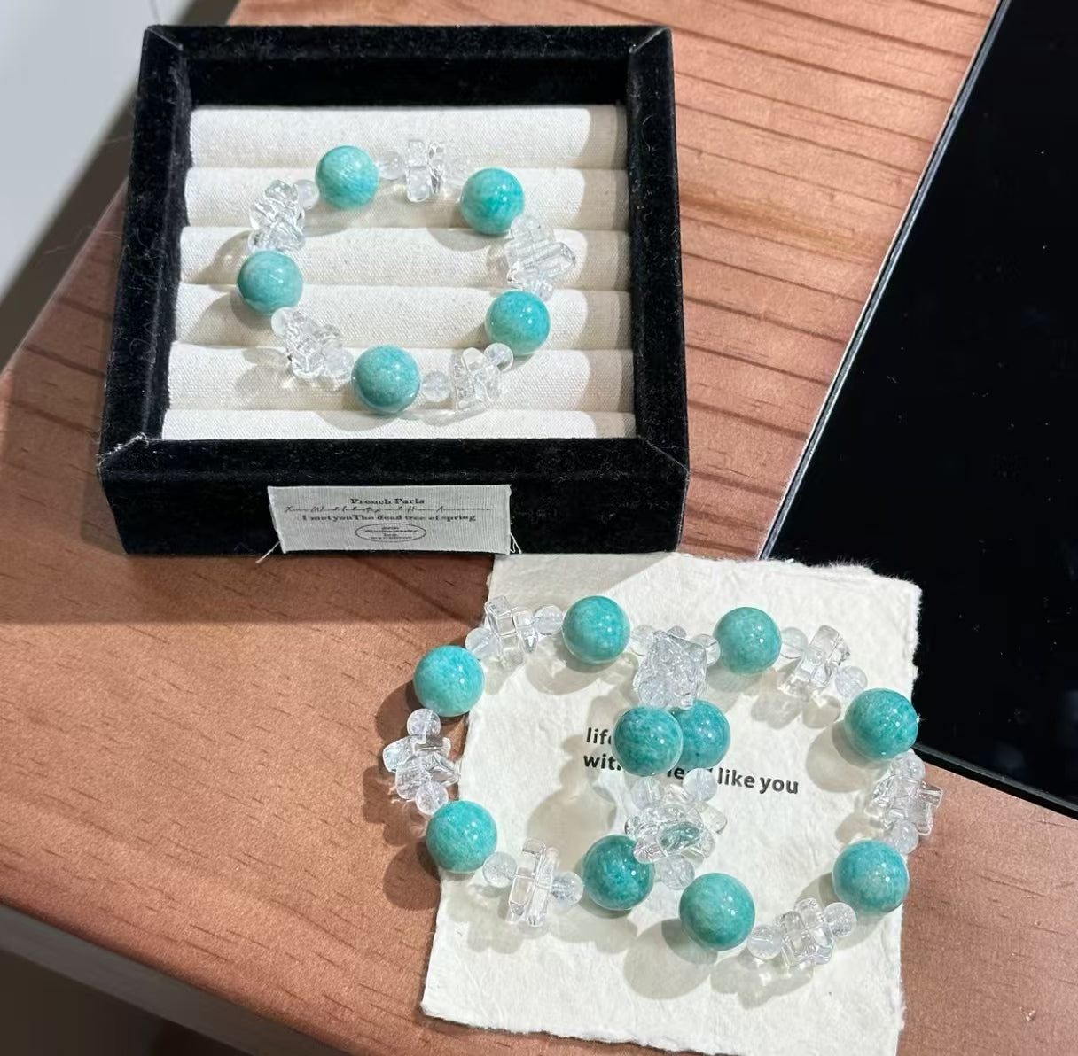 Natural Amazonite & Clear Crystal Bracelet | 16-17mm Original Design