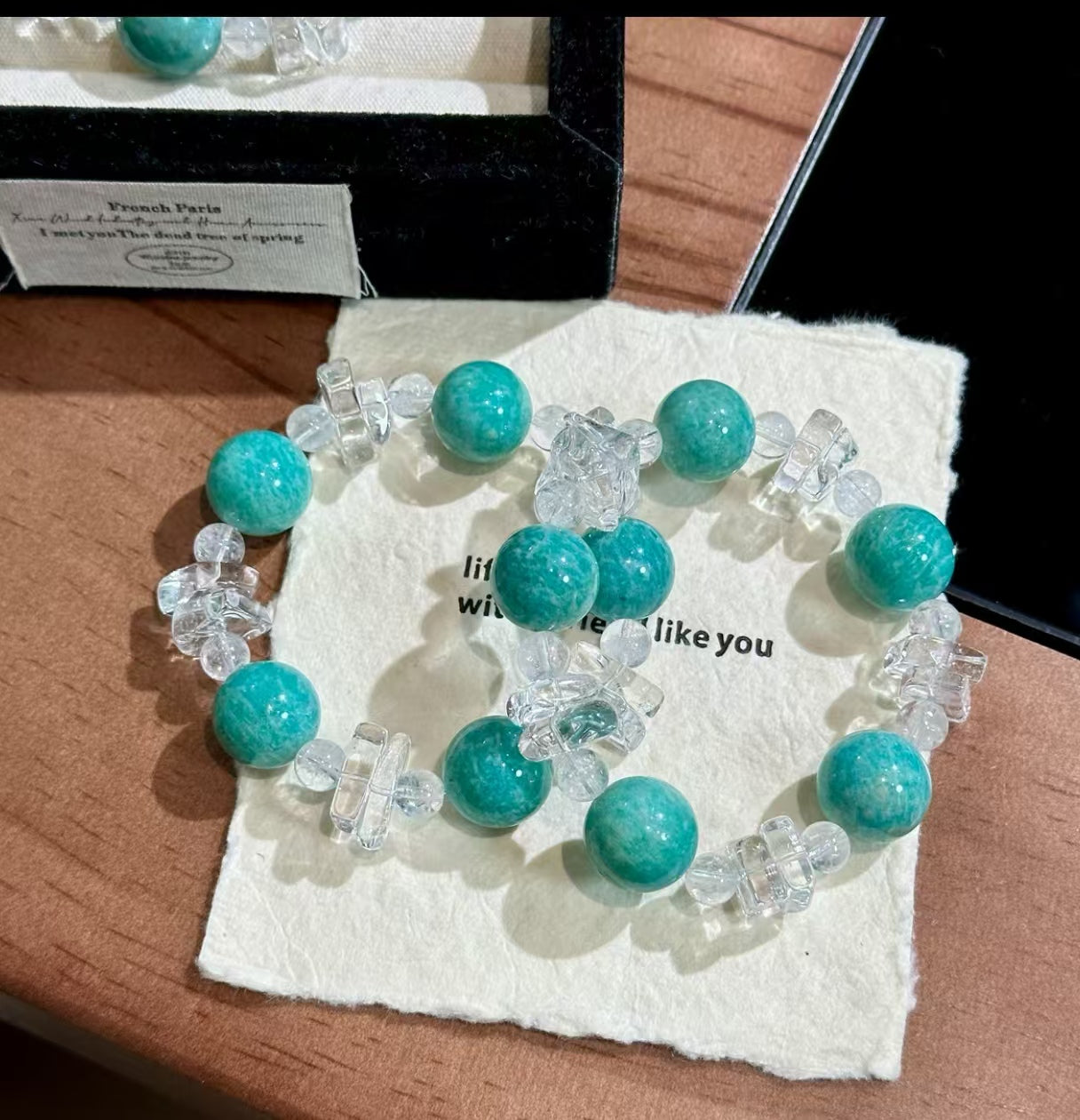 Natural Amazonite & Clear Crystal Bracelet | 16-17mm Original Design
