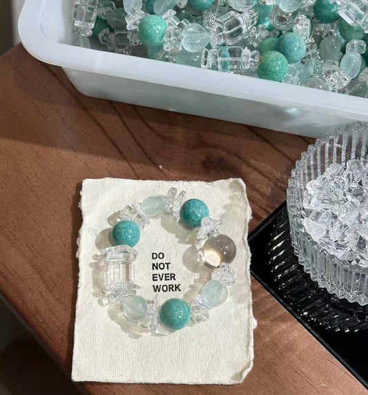 Natural Amazonite, Fluorite & Clear Crystal Bracelet | 17-18mm Original Design