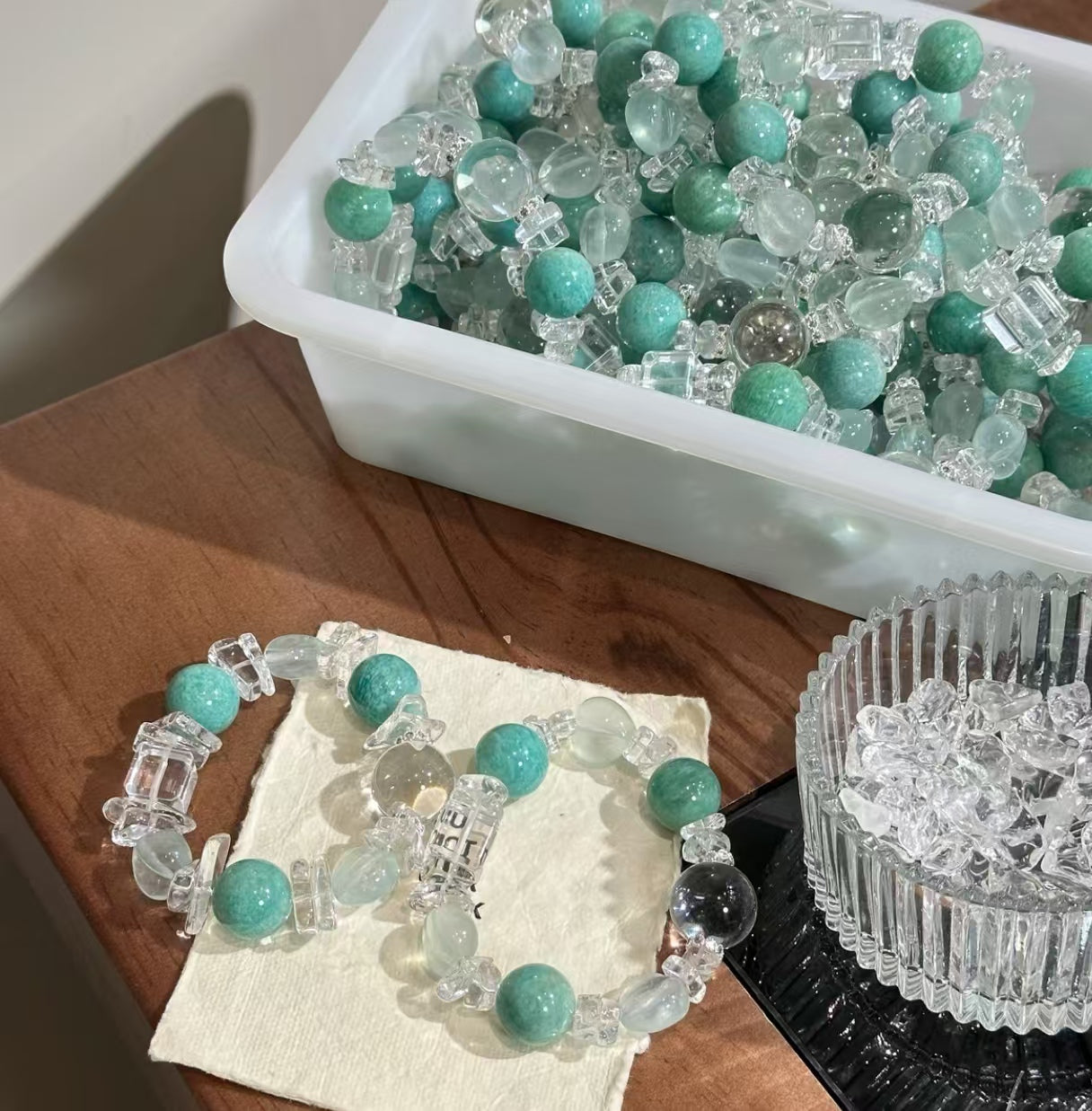 Natural Amazonite, Fluorite & Clear Crystal Bracelet | 17-18mm Original Design