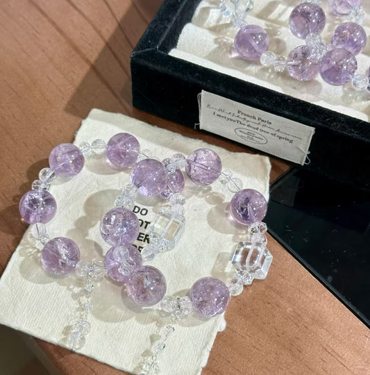 Natural Purple Azeztulite Crystal Bracelet | 16-17mm Original Design