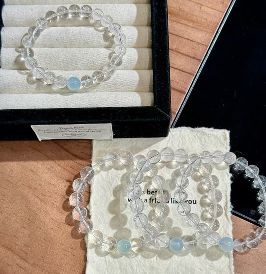 Natural Aquamarine & White Azeztulite Bracelet | 10-11mm Original Design