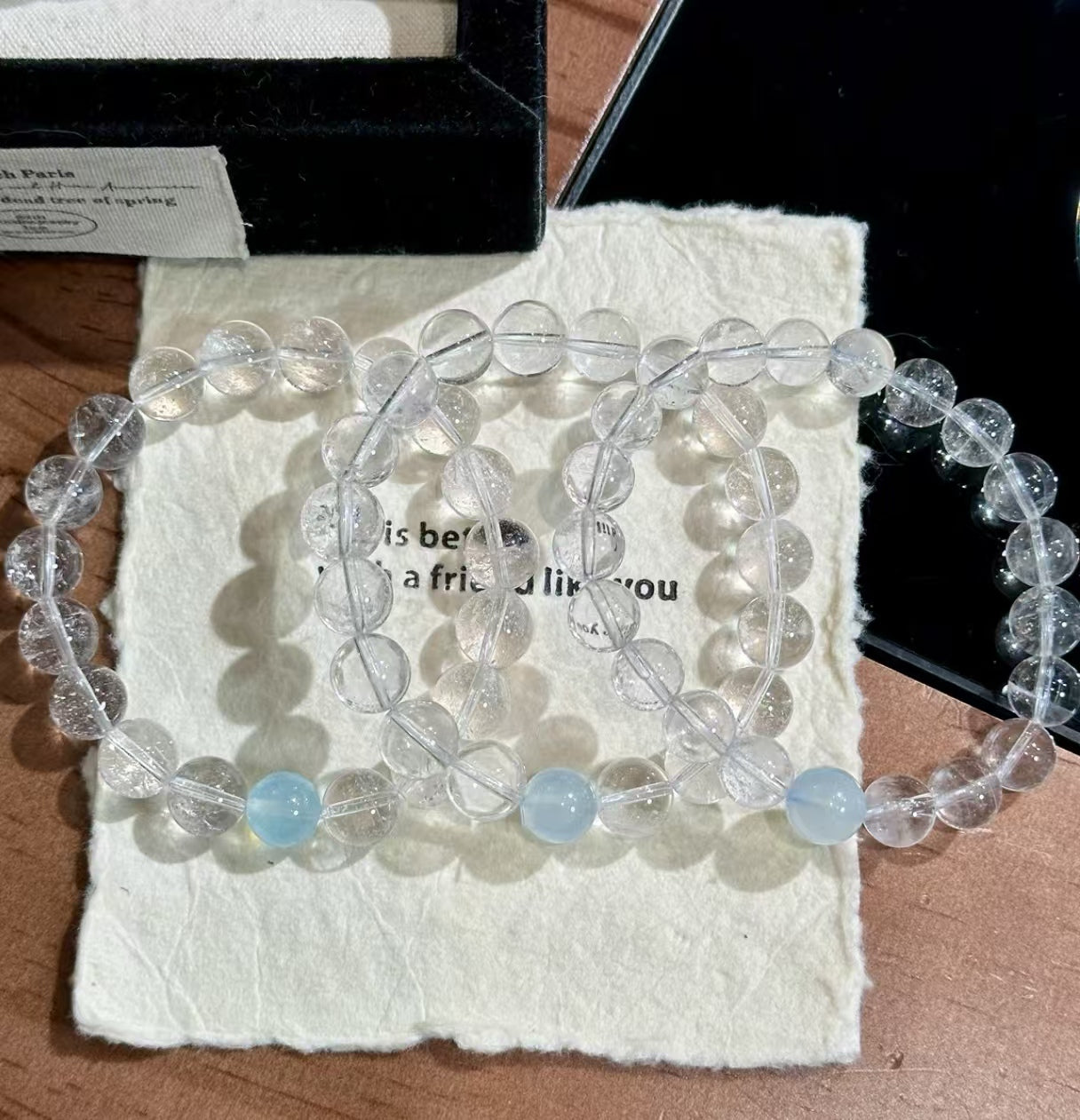 Natural Aquamarine & White Azeztulite Bracelet | 10-11mm Original Design
