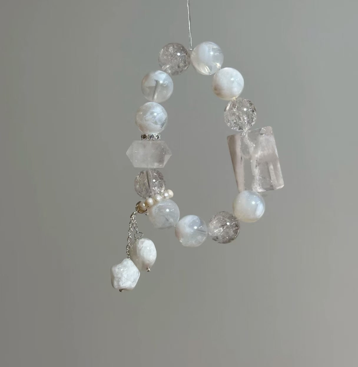 Natural Snowflake Phantom Crystal & Freshwater Pearl Bracelet | Original Design