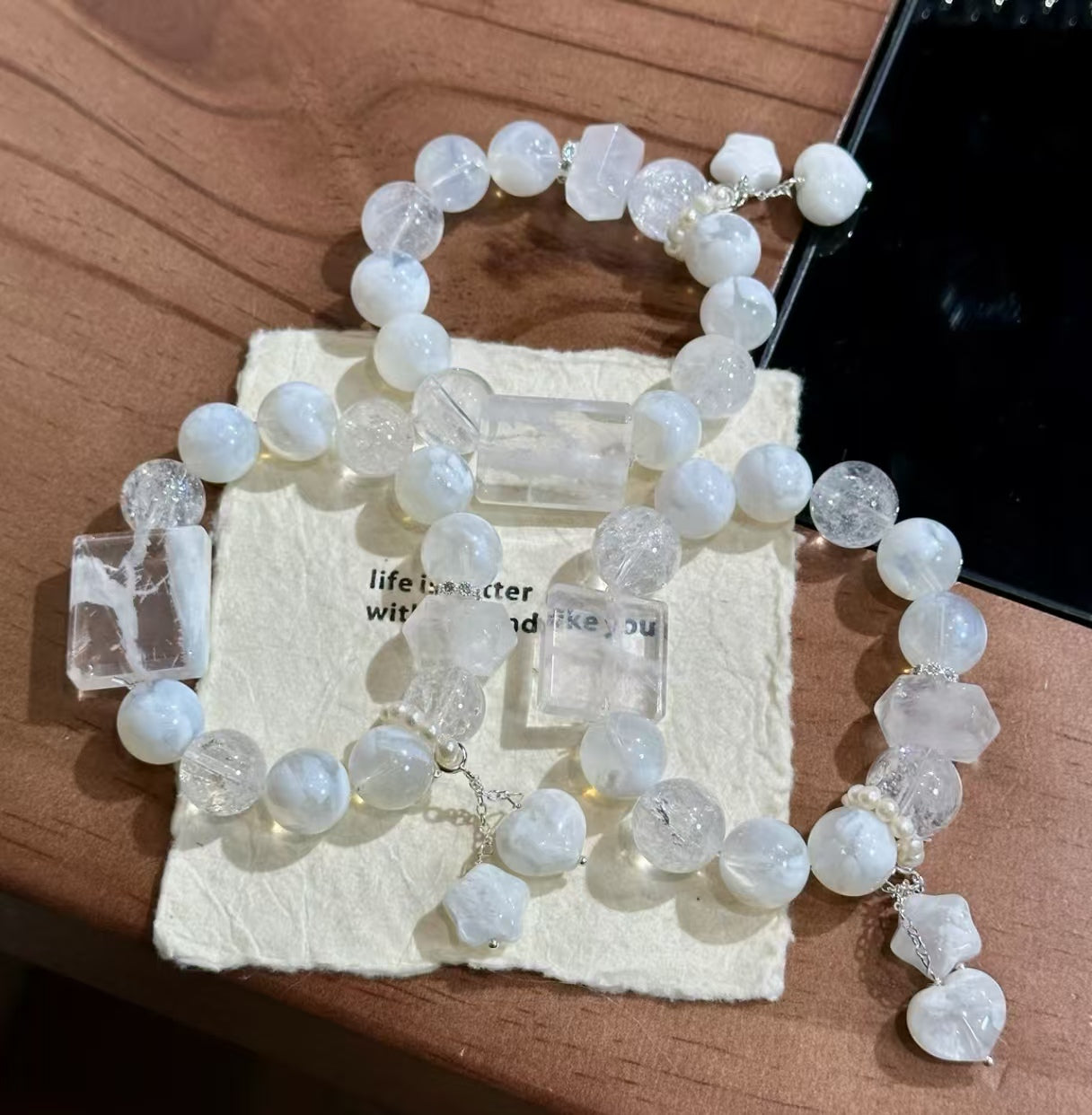 Natural Snowflake Phantom Crystal & Freshwater Pearl Bracelet | Original Design