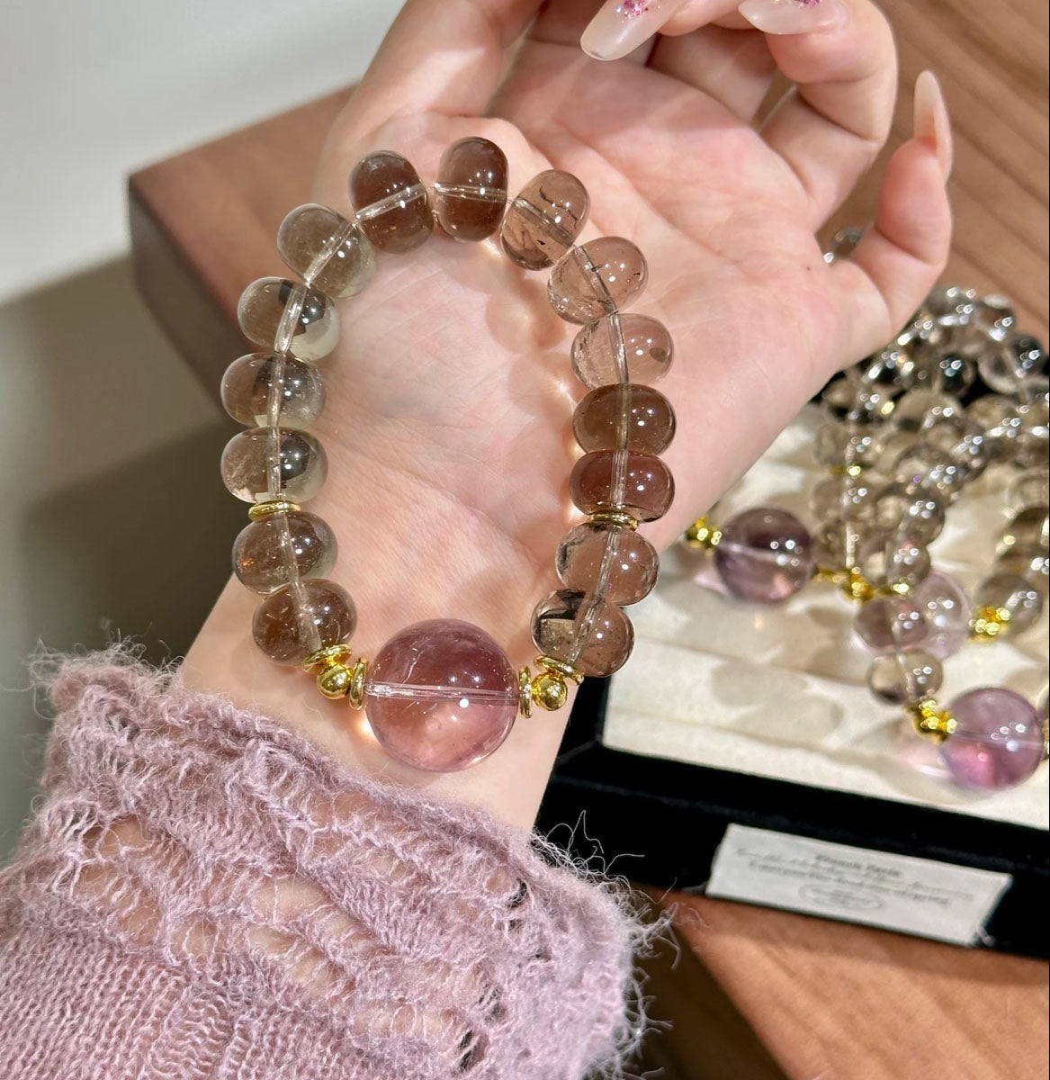 Natural Bolivian Amethyst & Smoky Quartz Bracelet | 17-18mm Focal & 14-15mm Abacus Bead Original Design